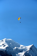 Paragliding in Chamonix with Mont Blanc background