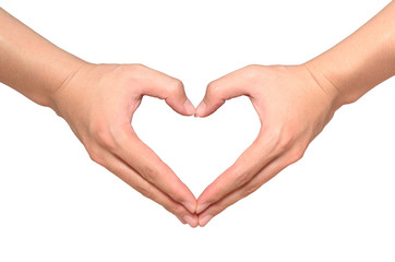 Obraz premium Shape of the heart made by asian male hands isolated on white