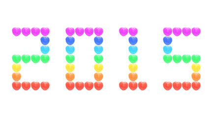 2015 from rainbow heart candy isolated on white background