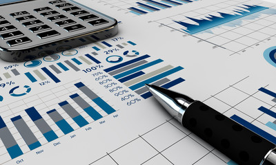 Stock chart with calculator and pen