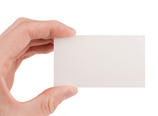 Hand holding a blank business card