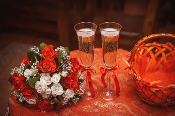 Two wedding glasses with champagne