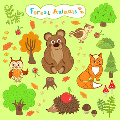 Naklejka premium children's drawings of cute forest animals