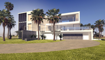 Modern blocky whitewashed luxury tropical villa © XtravaganT