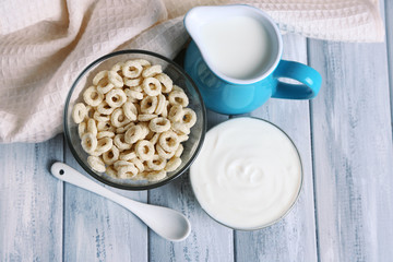 Homemade yogurt and delicious  cereals in bowl