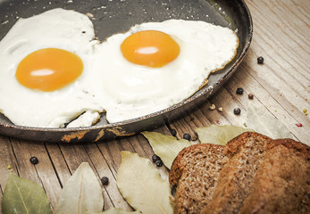 Fried egg on a cast iron pan