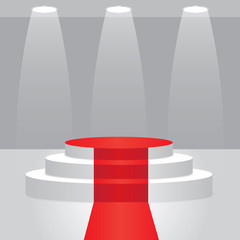 Obraz premium Empty illuminated podium with red carpet