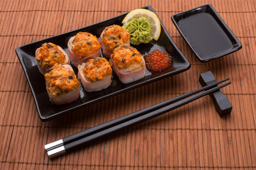 Japanese seafood sushi set on a table