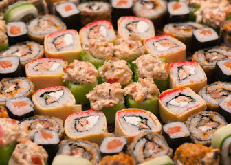 Japanese food - sushi and rolls background