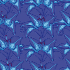 seamless blue background with blue lilies.