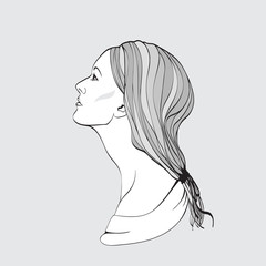 Portrait of pretty young woman in profile view. Vector illustrat
