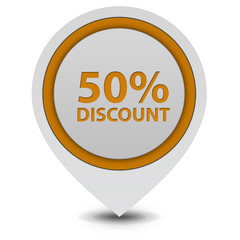 Discount 50 pointer icon on white background
