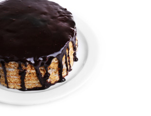 Chocolate cake isolated on white