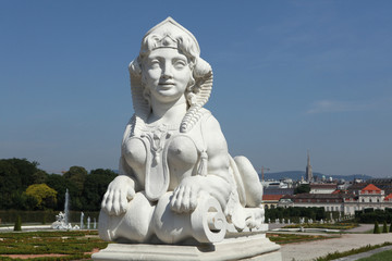 Rococo Sphinx in the Belvedere gardens in Vienna, Austria.