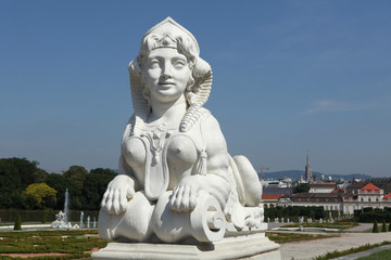 Fototapeta na wymiar Rococo Sphinx in the Belvedere gardens in Vienna, Austria.