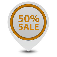 Sale fifty percent pointer icon on white background