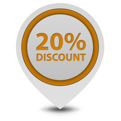 Discount twenty percent pointer icon on white background