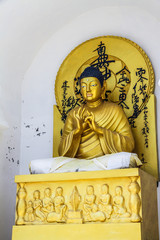 Sitting golden Buddha-Shanti stupa,Ladakh,India