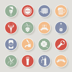 Round beer icons set. Vector illustration