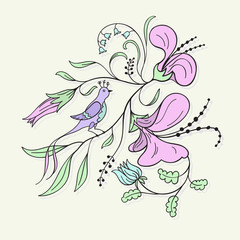 Floral and bird. vector illustration