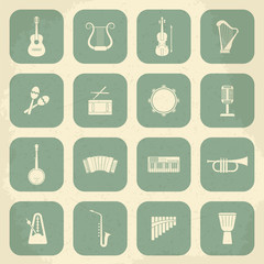 Retro Musical Instruments Icons. Vector illustration