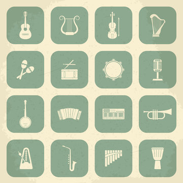 Retro Musical Instruments Icons. Vector illustration