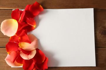 Beautiful hand made post card with rose petals