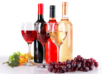 Different wine isolated on white