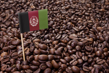Flag of Afghanistan sticking in coffee beans.(series)