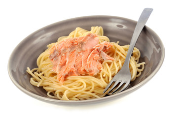 Assiette de spaghettis au saumon