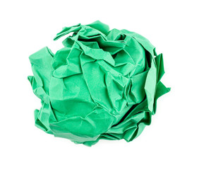 Green crumpled paper isolated