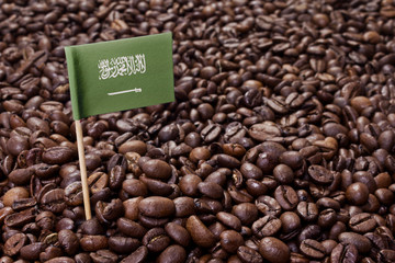 Flag of Saudi Arabia sticking in coffee beans.(series)