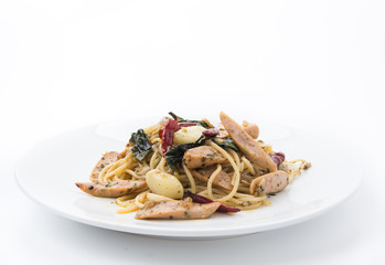 spaghetti sausage isolated on white background