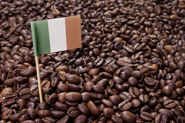 Flag of Ireland sticking in coffee beans.(series)