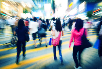 Hong Kong People Commuters Road Crossing Pedestrian Concept