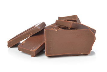 Broken chocolate bar on a white background
