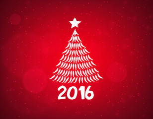 Silueta de pino de navidad sobre fondo rojo. Feliz 2016