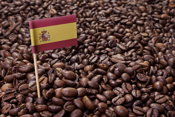 Flag of Spain sticking in coffee beans.(series)