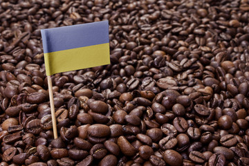 Flag of Ukraine sticking in coffee beans.(series)