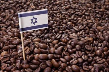 Flag of Israel sticking in coffee beans.(series)