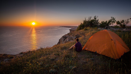 Tourists and tent
