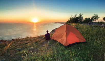 Tourists on holiday,tent