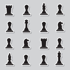 set of black chess pieces stickers eps10