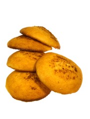 Golden yellow baked Dutch egg cakes over white