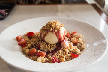 Strawberry Crumble Pancake on plate