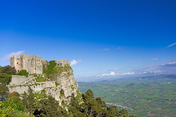 Fototapeta na wymiar panoramic view of ancient fortresses of Erice town Sicily Italy