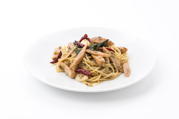 spaghetti sausage isolated on white background