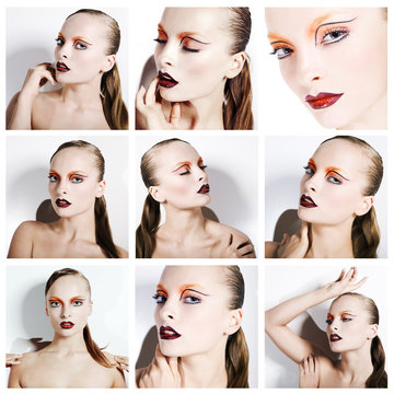 Collage of fashion model photo. Studio photo shot