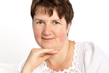 Smiling happy woman isolated on white