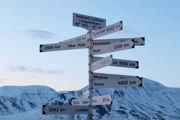 Selbstklebende Fototapete Nördlicher Polarkreis Hinweisschild Spitzbergen Flughafen